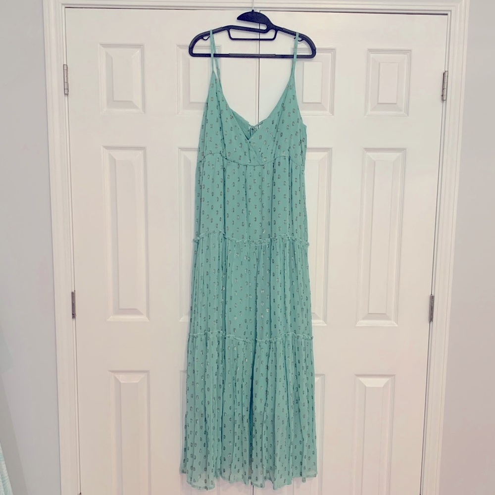 NWT Beautiful Tiered Maxi Dress with Gold Embroidery